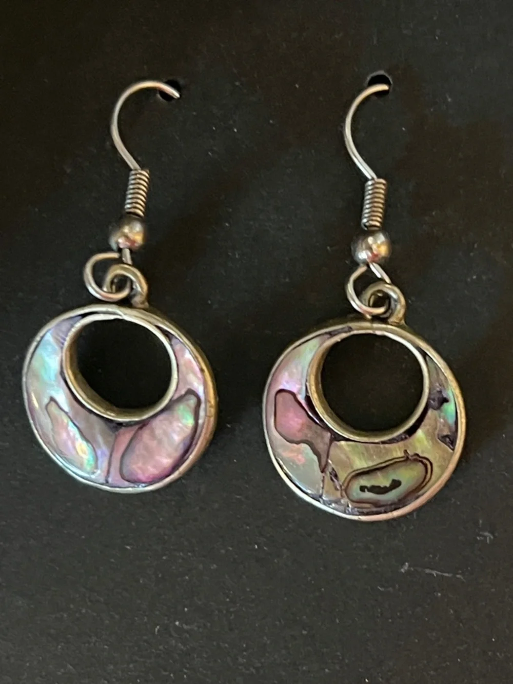4/$20 Iridescent Abalone Circle Drop Earrings - Silver-Tone - Picture 3 of 4